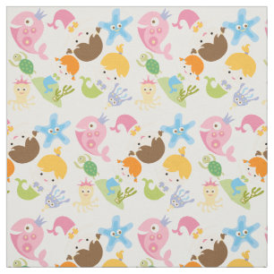 Weinig Mermaids en Zee Creatures Fabric Stof