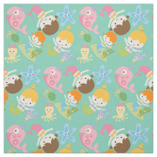 Weinig Mermaids en Zee Creatures Fabric Stof
