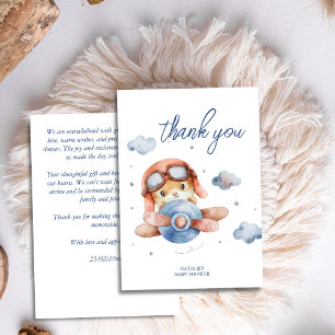 Weinig piloot  vliegtuig baby shower bedankkaart