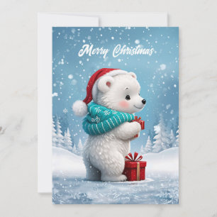 Weinig schattig baby beer met kerst pet feestdagenkaart