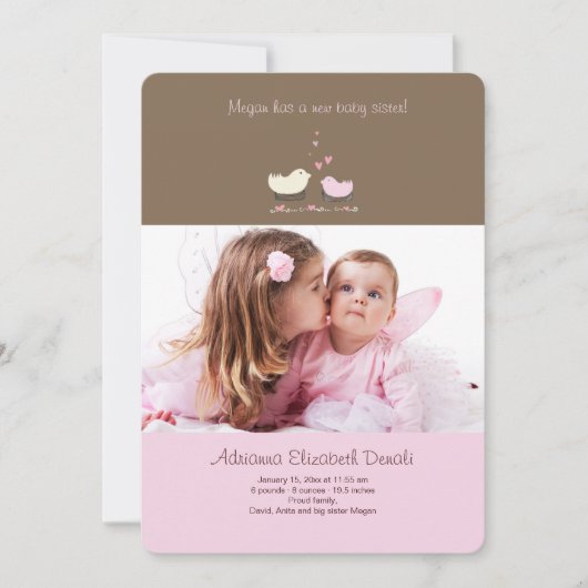 Weinig zuster Foto geboorteaankondiging Aankondiging (Voorkant)