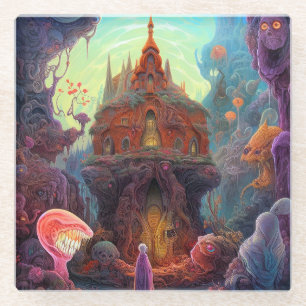 Weird Creepy House Surreal Art Glazen Onderzetter