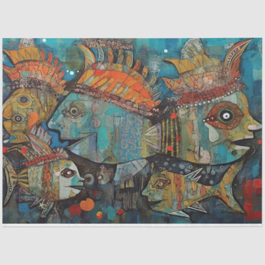 Weird Fish Ocean Mixed Media Collage Decoupage Tissuepapier (Voorkant)