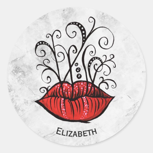 Weird Gothic Lips Tattoo Oddity Name Ronde Sticker (Voorkant)