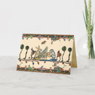 WEIRD MEDIEVAL BESTIAIR MAKEN MUZIEK, konijn, hond Feestdagen Kaart