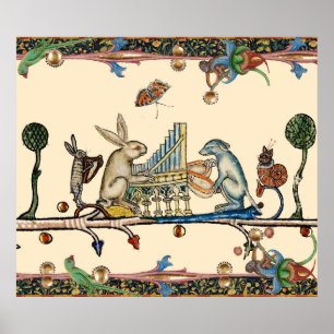 WEIRD MEDIEVAL BESTIAIR MAKEN MUZIEK, konijn, hond Poster
