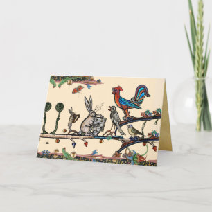 WEIRD MEDIEVAL BESTIAIR MAKEN MUZIEK, konijn, voge Feestdagen Kaart