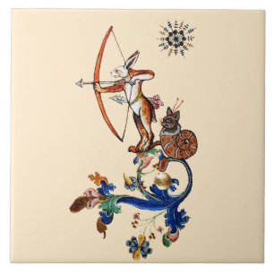 WEIRD MEDIEVAL BESTIARY Archer Rabbit Tegeltje
