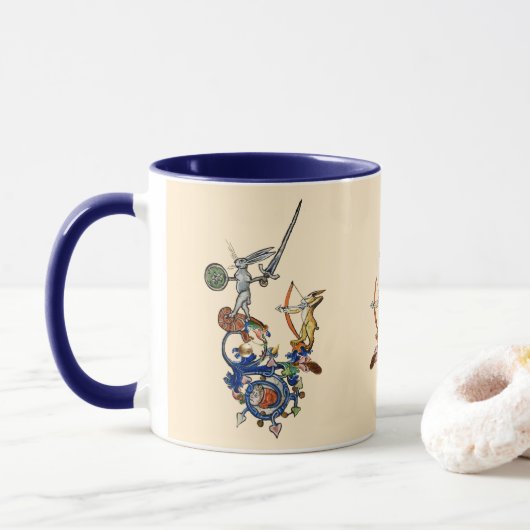 WEIRD MEDIEVAL BESTIARY, Killer Rabbits met zwaard Mok (Met donut)
