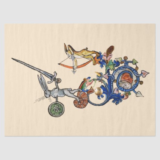 WEIRD MEDIEVAL BESTIARY, Killer Rabbits met zwaard Tissuepapier (Voorkant)