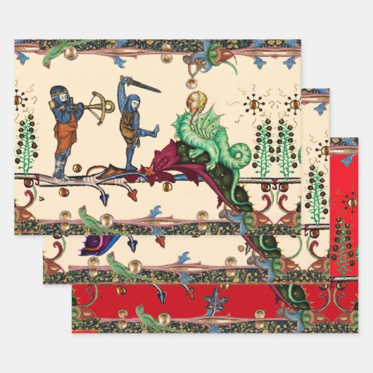 WEIRD MEDIEVAL BESTIARY, KNIGHTS AND HYBRID DRAGON INPAKPAPIER VEL (Set)