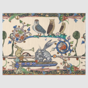WEIRD MEDIEVAL BESTIARY MAKING MUSIC Owls, Rabbits Tissuepapier