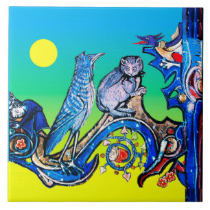 WEIRD MEDIEVAL BESTIARY NACHT BLUE CAT, CUCKOO BIR TEGELTJE