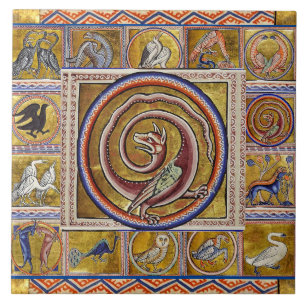 WEIRD MEDIEVAL BESTIARY, SNAKE DRAGON, FANTASY TEGELTJE