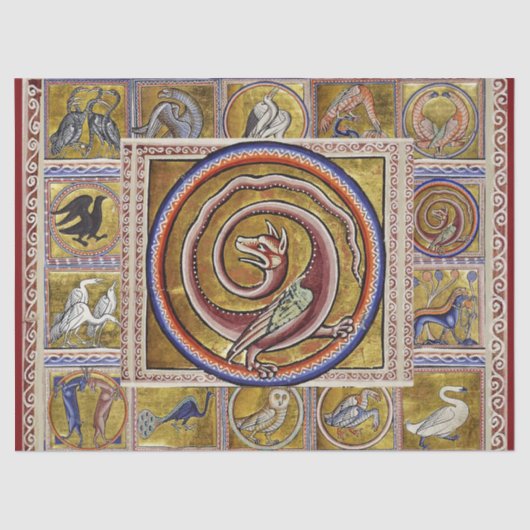 WEIRD MEDIEVAL BESTIARY, SNAKE DRAGON, FANTASY TISSUEPAPIER (Voorkant)