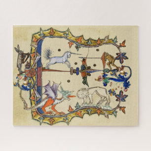 WEIRD MEDIEVAL BESTIARY , UNICORN FIGHTING MONKEY LEGPUZZEL
