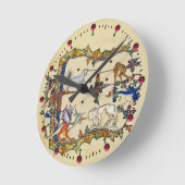 WEIRD MEDIEVAL BESTIARY , UNICORN FIGHTING MONKEY RONDE KLOK (Hoek)