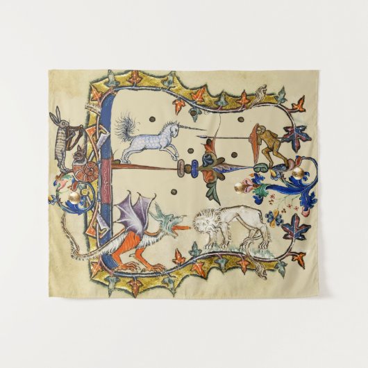 WEIRD MEDIEVAL BESTIARY , UNICORN FIGHTING MONKEY WANDKLEED (Voorkant (horizontaal))