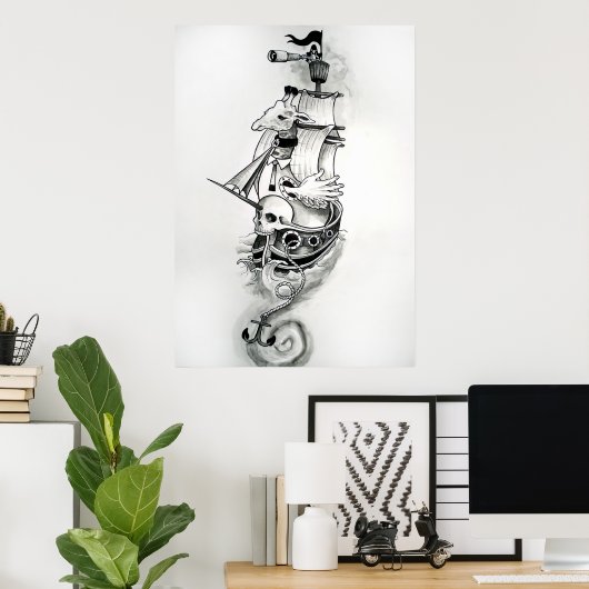 Weird Pirate Ship Poster (Thuiskantoor)