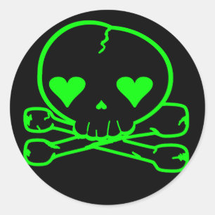 Weird Skull Gothic Kawaii Style BLACK GREEN Ronde Sticker