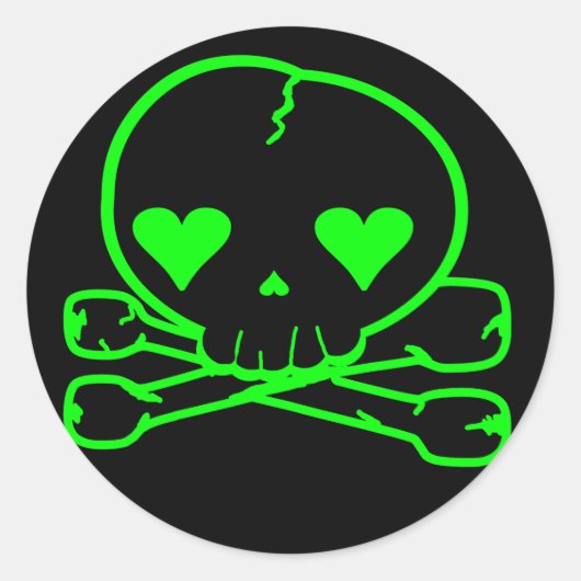 Weird Skull Gothic Kawaii Style ZWART GROEN Ronde Sticker (Voorkant)