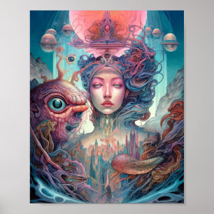 Weird Surreal Alien Woman Art Poster