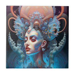 Weird Surreal Alien Woman Art Tegeltje