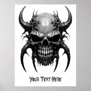 Weirdcore aangepaste Spiky Schedel Grijs Poster