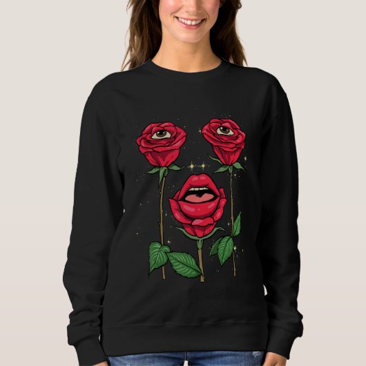 Weirdcore Aesthetic Peeping Red Roses Flower Flora Trui (Voorkant)