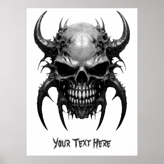 Weirdcore custom Spiky Skull Grijs Poster (Voorkant)