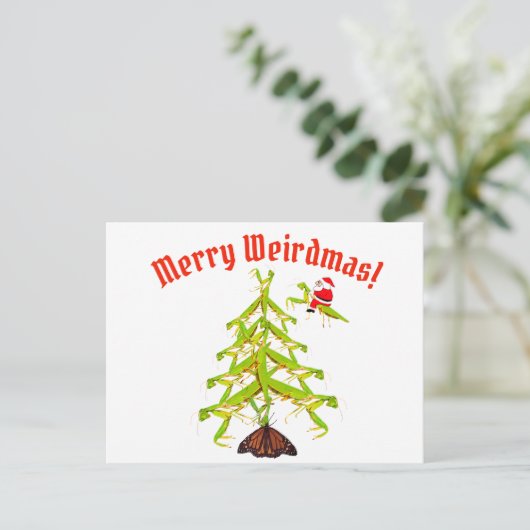 Weirdmas prier Mantis Tree Carte postale de Noël (Debout devant)