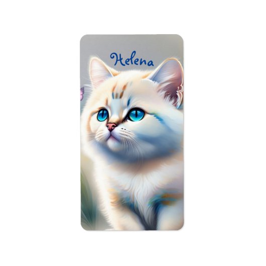 weiße Katze mit blauen Augen Wasserfarbenbild Etiket (Voorkant)