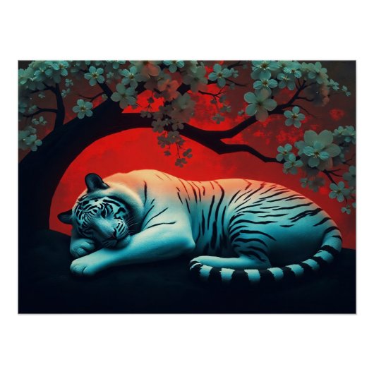 Weißer Tiger unter blühendem Baum Perfect Poster (Voorkant)