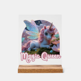 Weißes Einhorn mit Flügeln - Magic Queen Acryl Bord
