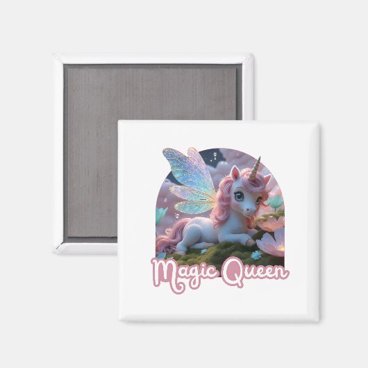 Weißes Einhorn mit Flügeln - Magic Queen Magneet (Voorkant / Achterkant)