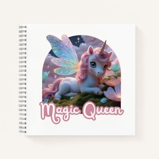 Weißes Einhorn mit Flügeln - Magic Queen Notitieboek (Voorkant)