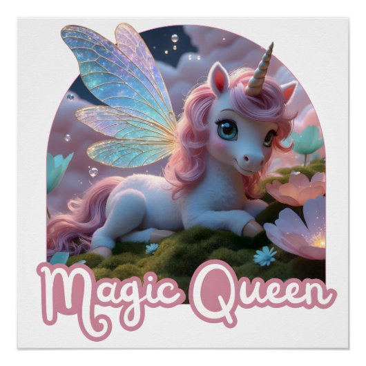 Weißes Einhorn mit Flügeln - Magic Queen Perfect Poster (Voorkant)