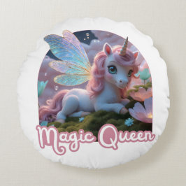 Weißes Einhorn mit Flügeln - Magic Queen Rond Kussen