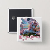 Weißes Einhorn mit Flügeln - Magic Queen Vierkante Button 5,1 Cm (Voorkant /achterkant)
