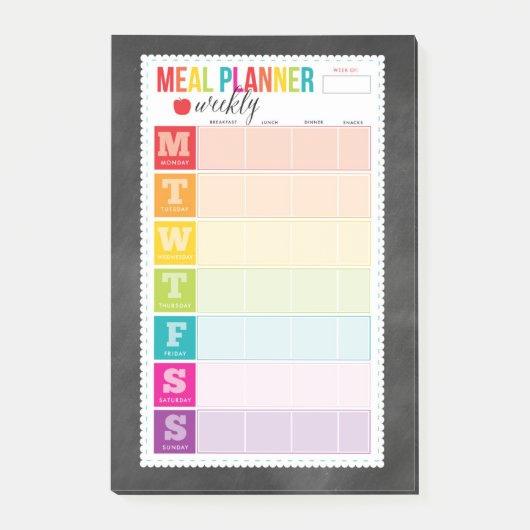 Wekelijks de Nota's van de Planning van de maaltij Post-it® Notes (Voorkant)