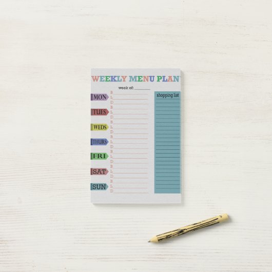 Wekelijks menuplan post-it® notes (Op bureau)