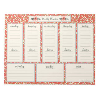 Wekelijks Notitieblok voor planner met menu Dinner