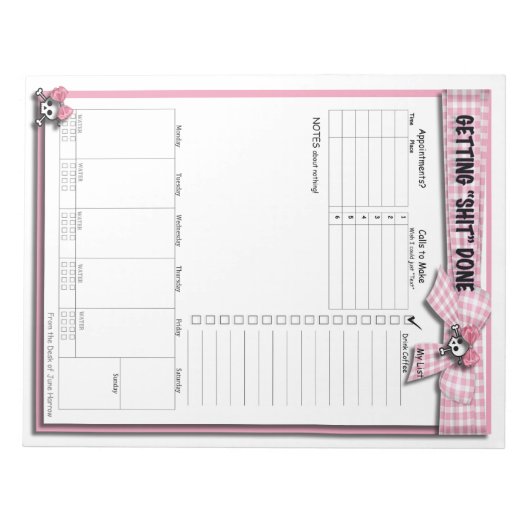 Wekelijks om Lijst te doen - Roze Ribbons en sched Notitieblok (Voorkant)