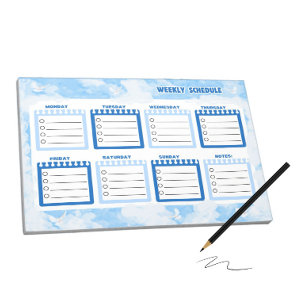 Wekelijks schema met blauwe lucht notitieblok