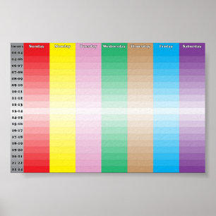 Wekelijks schema met specifieke kleur voor elke da poster