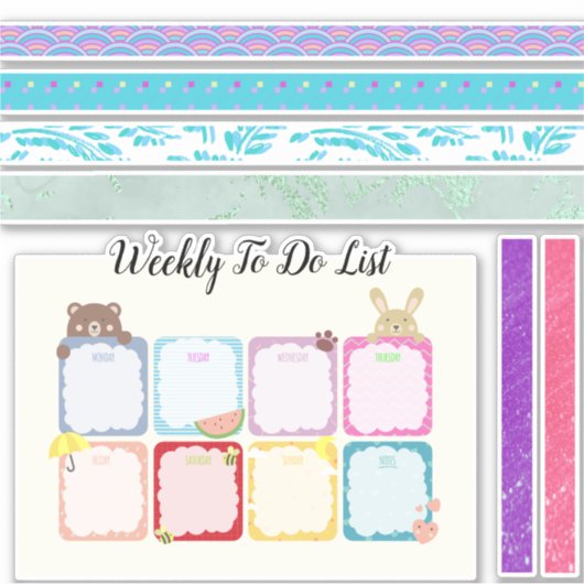Wekelijks te doen lijst en washi Sticker set blad. (Voorkant)