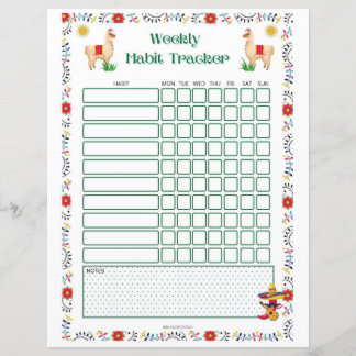 Wekelijkse afdrukbare Habit Tracker - Lama Edition