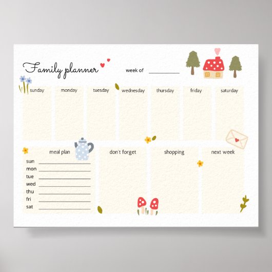 Wekelijkse Family Planner Printable Cosy Home Kale Poster (Voorkant)