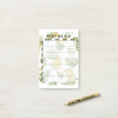 Wekelijkse lijst van maaltijd post-it® notes (Op bureau)