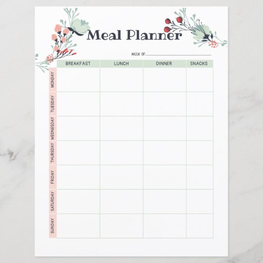 Wekelijkse maaltijdplanner in Cute Floral Style (Voorkant)